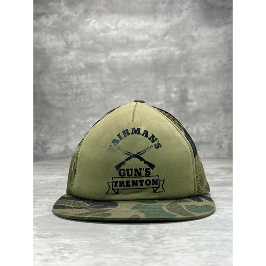 Vintage 80s Fairmans Guns Hunting Camo Graphic Trucker Snapback Hat OSFA