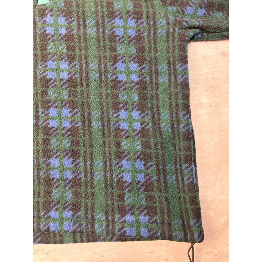 Vintage L.L. Bean Plaid 1/4 Button Fleece Pullover Sweatshirt Size Large
