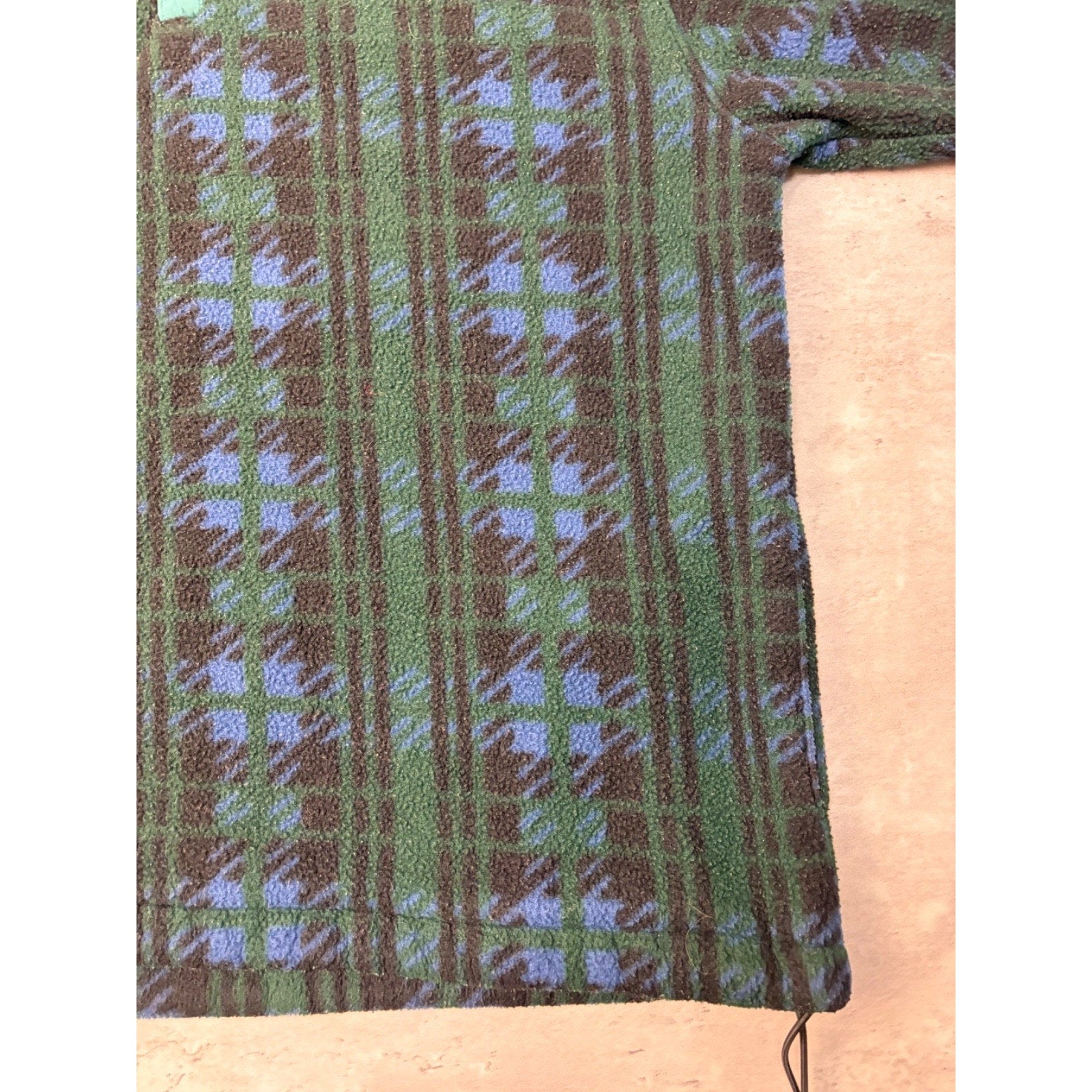 Vintage L.L. Bean Plaid 1/4 Button Fleece Pullover Sweatshirt Size Large