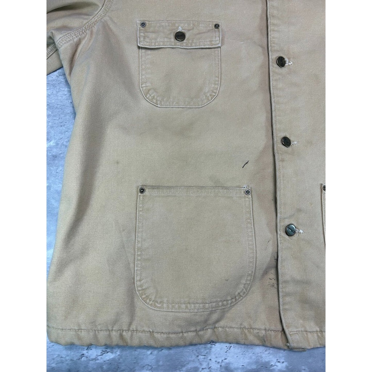 Vintage Carhartt Blanket Lined Canvas Workwear Chore Jacket Size XL Beige