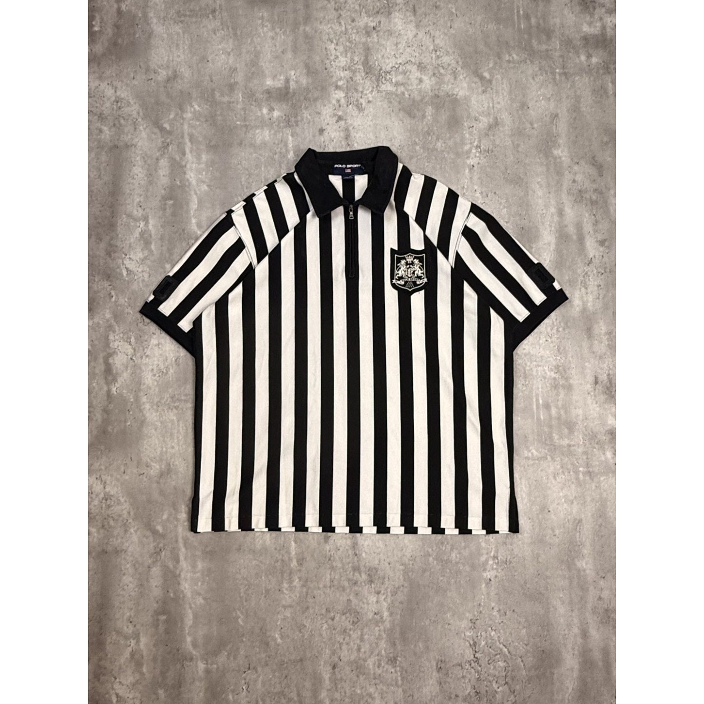 Vintage 90s Polo Sport Embroidered Crest Striped 1/4 Zip Button Up Shirt Sz 2XL