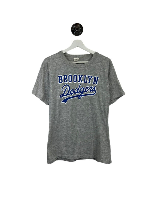 Vintage 80s/90s Brooklyn Dodgers MLB Graphic Spellout T-Shirt Size Xl Gray