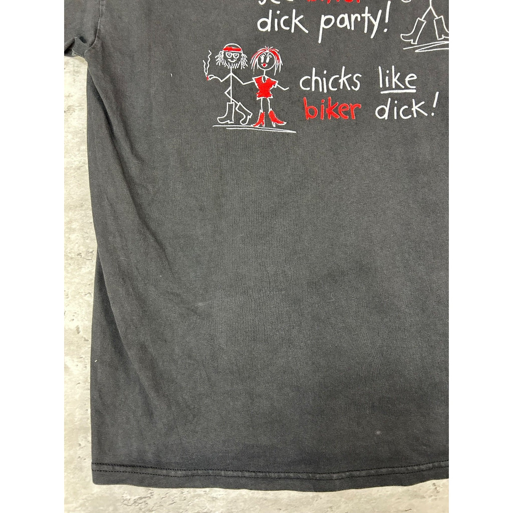 Vintage 90s Stick Figure Biker Comedy Graphic T-Shirt Size XL Black