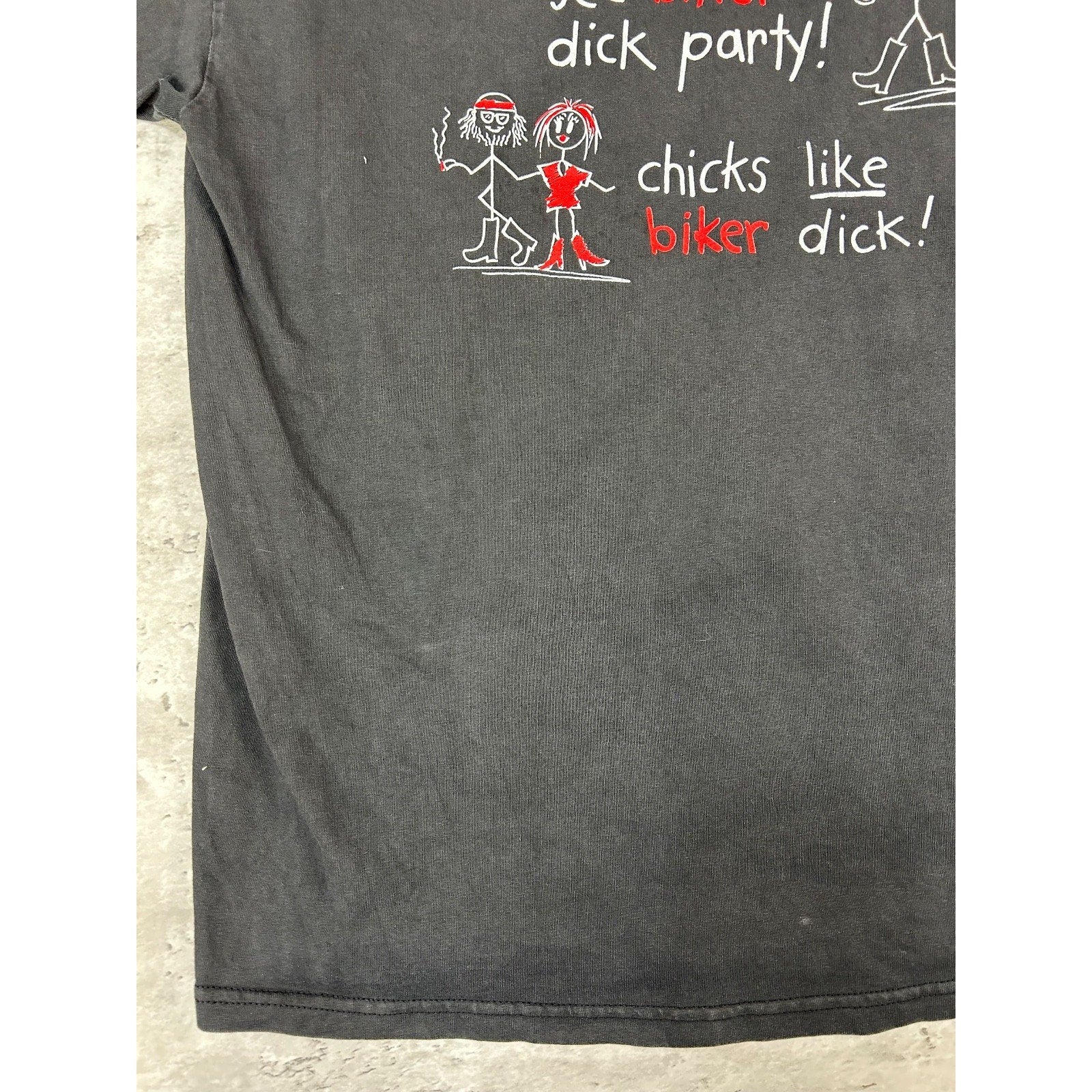 Vintage 90s Stick Figure Biker Comedy Graphic T-Shirt Size XL Black