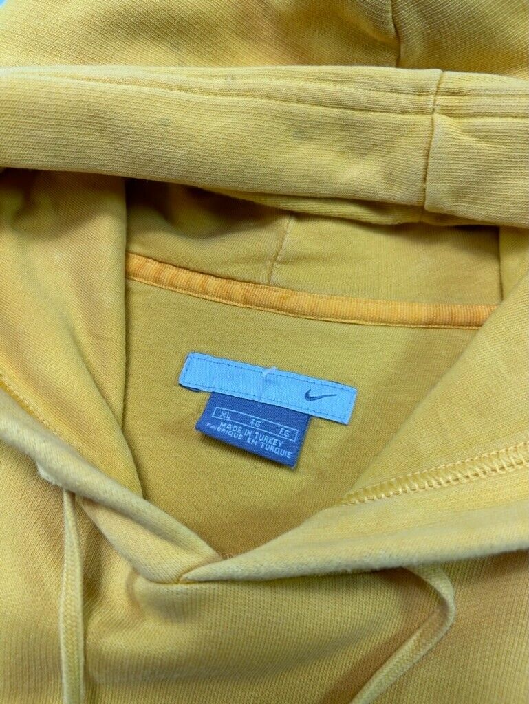 Vintage Y2K Nike Embroidered Mini Swoosh Hooded Sweatshirt Size XL Yellow