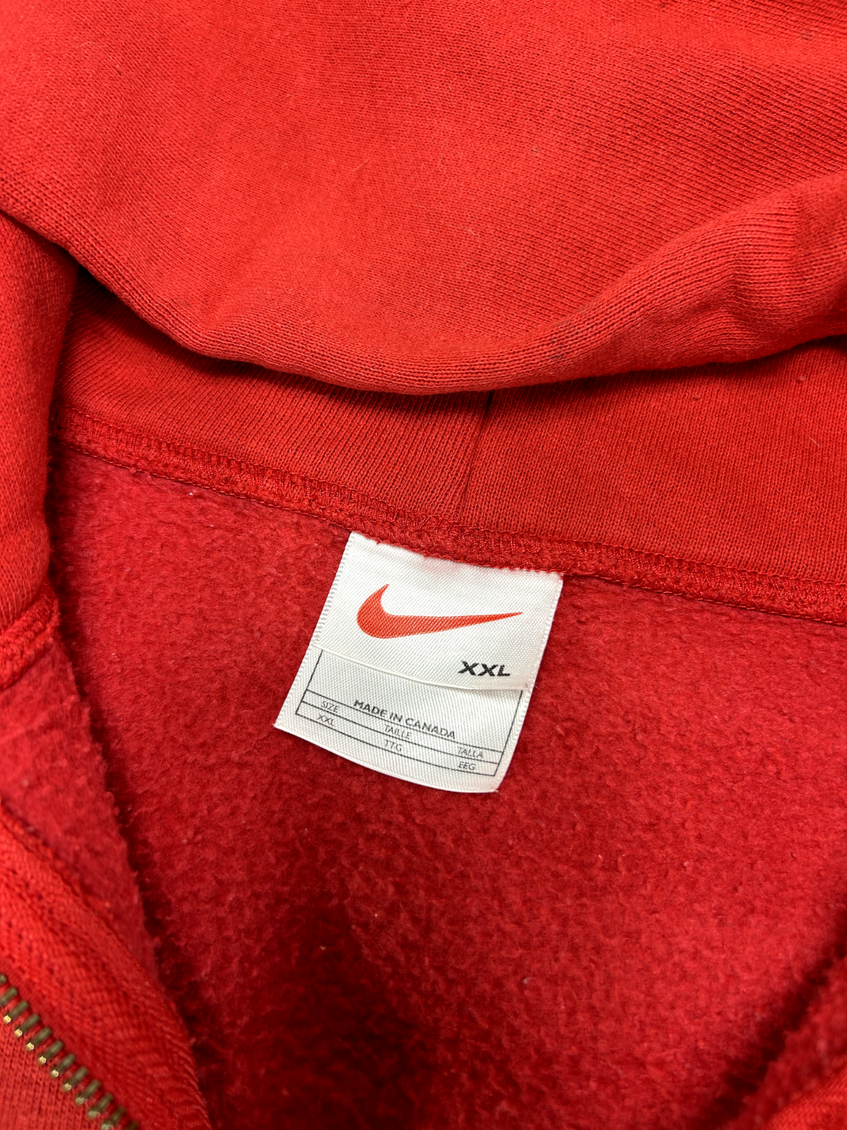 Vintage 90s Nike Embroidered Mini Swoosh Full Zip Hooded Sweatshirt Size 2XL Red