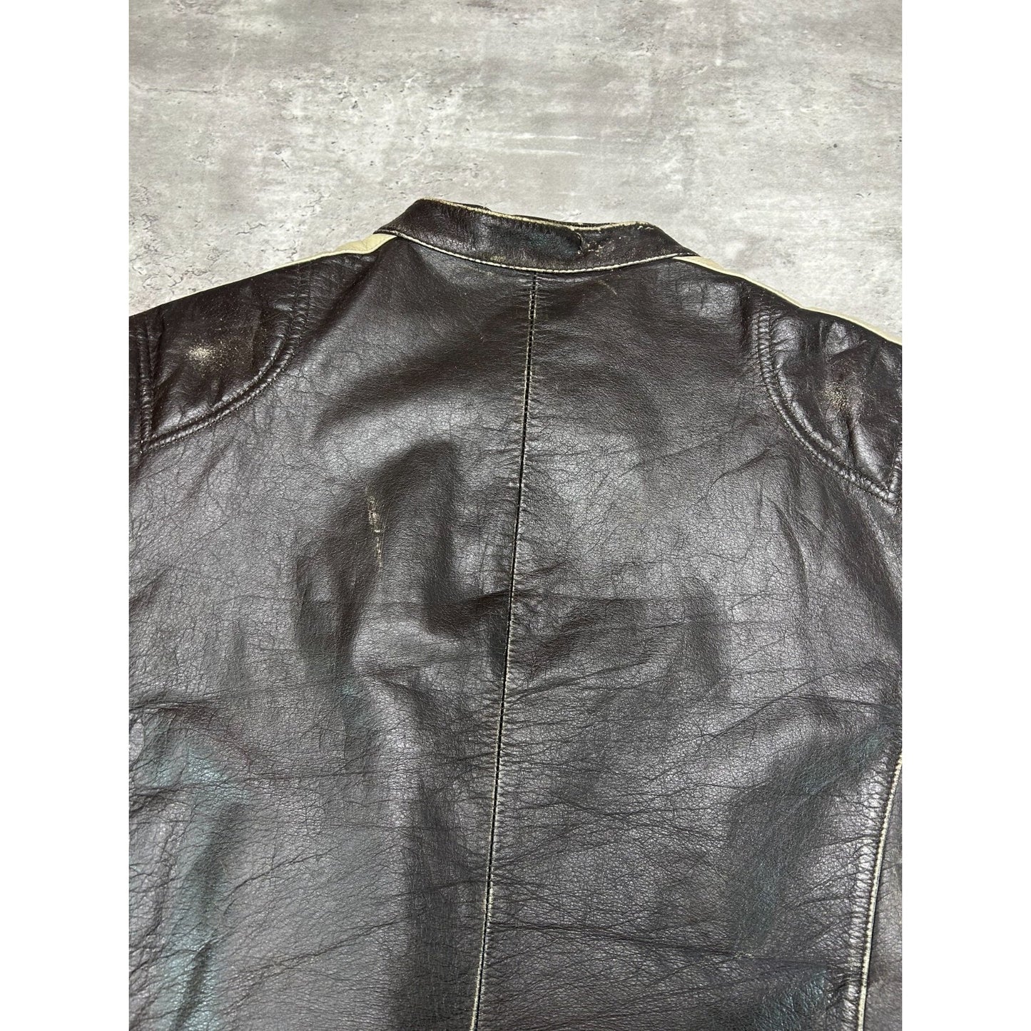 Vintage Tommy Hilfiger Denim Full Zip Cafe Racer Leather Jacket Size XL