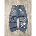 Vintage Y2K Pepe Jeans Paint Splatter Spellout Medium Wash Denim Pants Sz 38x33