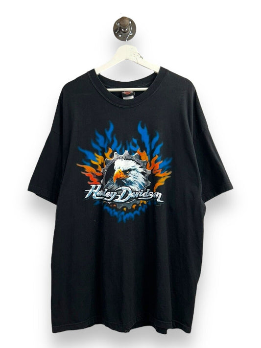 Vintage 2002 Harley Davidson Motorcycles Bald Eagle Flame T-Shirt Size 2XL Black