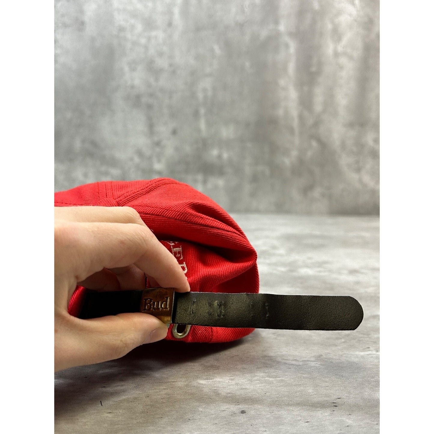 Vintage 90s Budweiser Embroidered Bud Spellout Beer Promo Strapback Hat OSFA