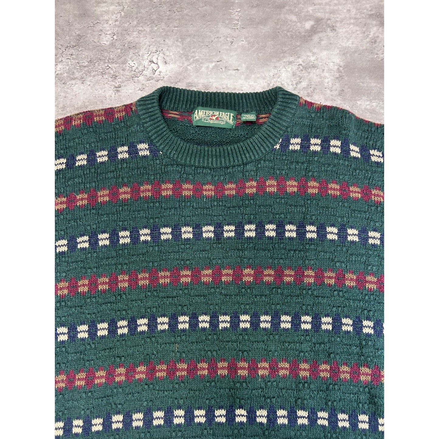 Vintage 90s American Eagle Abstract Striped Ribbed Knit Sweater Size XL