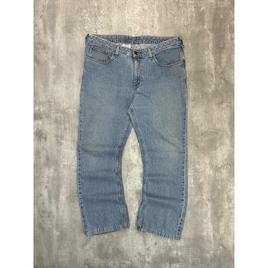 Vintage Women's Carhartt Medium Wash Denim Workwear Pants Size 36 Blue