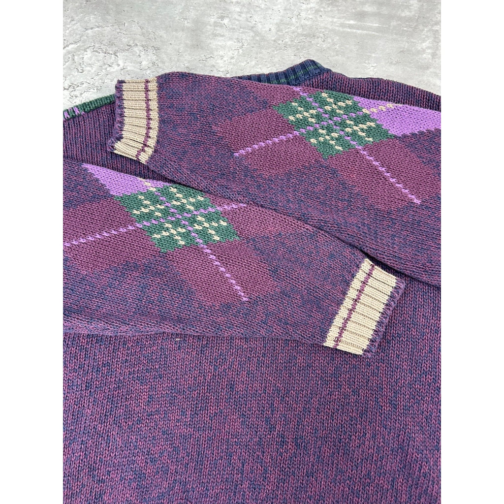 Vintage 90s Bugle Boys Argyle Print Pullover Knit Sweater Size XL