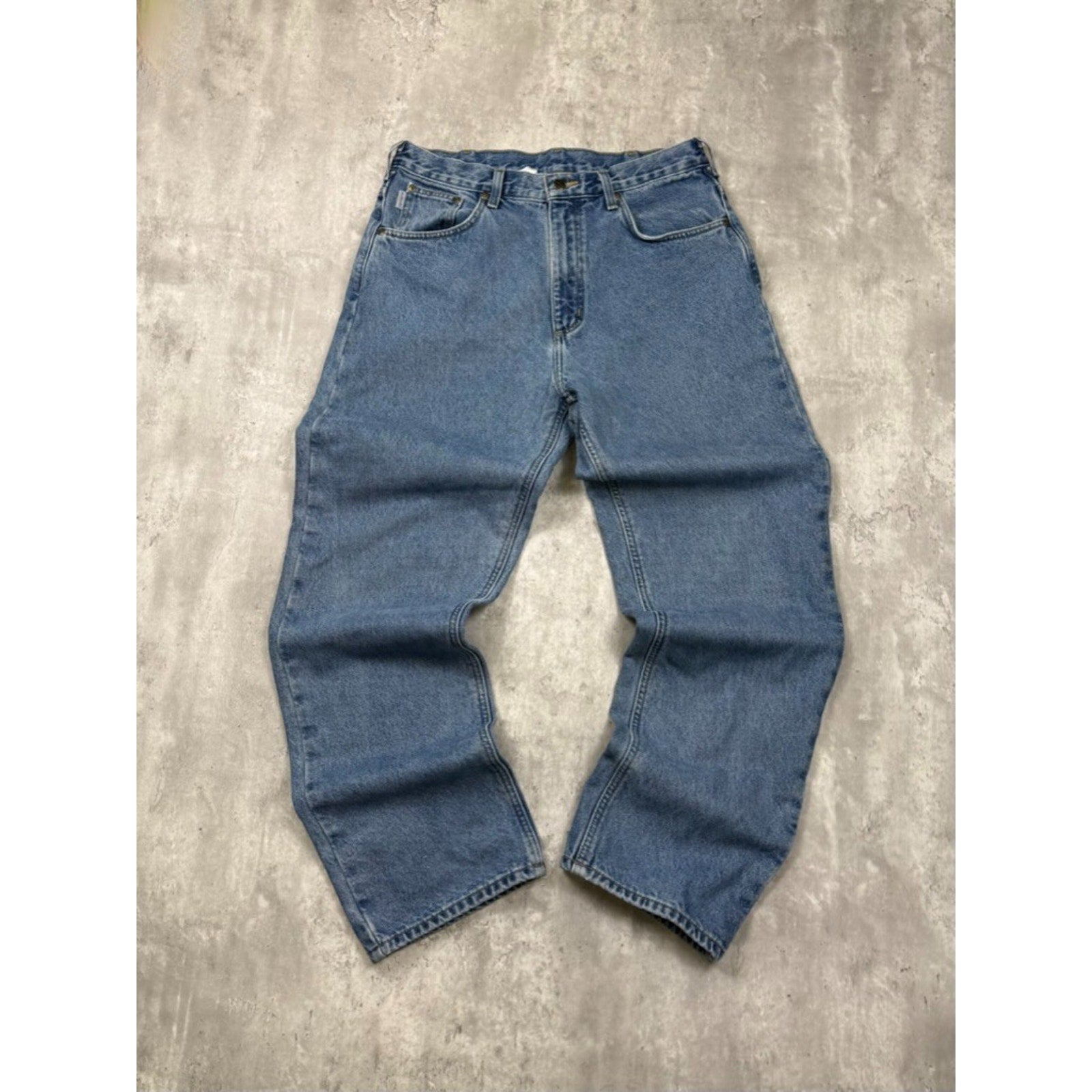 Vintage Carhartt Plaid Lined Medium Wash Workwear Denim Pants Size 33