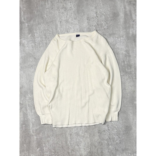 60s/70s K-Mart Thermal Waffle Print Long Sleeve Shirt Size XL White