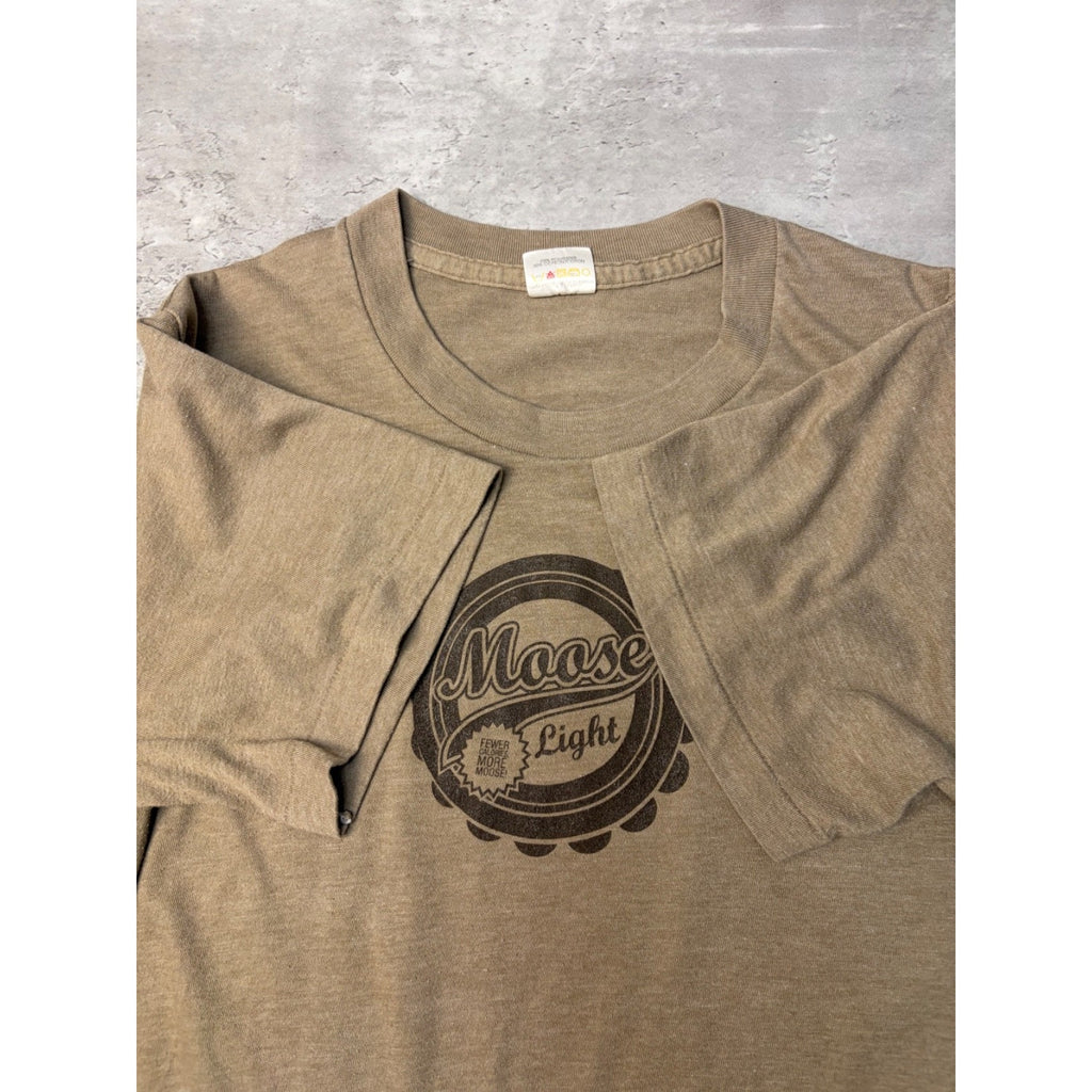Vintage 90s Moose Light Bottle Cap Beer Promo Graphic T-Shirt Size Large