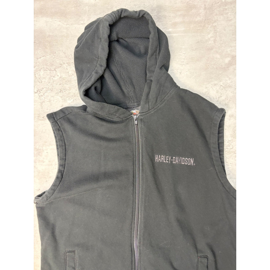 Vintage Harley Davidson Embroidered Spellout Hooded Vest Sweatshirt Size Medium