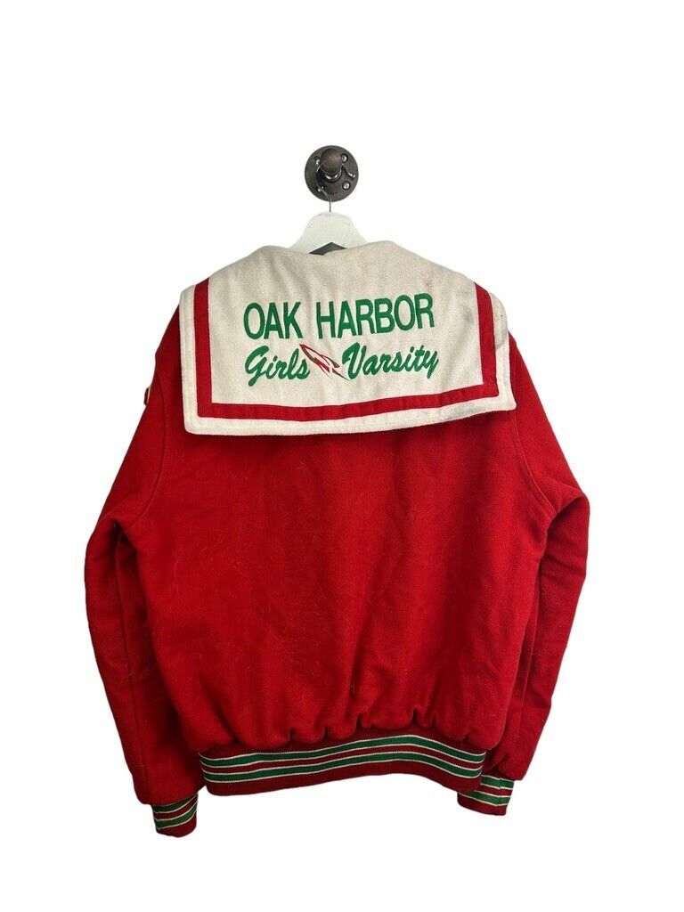 Vintage 90s Holloway Oak Harbour Varsity Jacket Size Large Made In USA Red