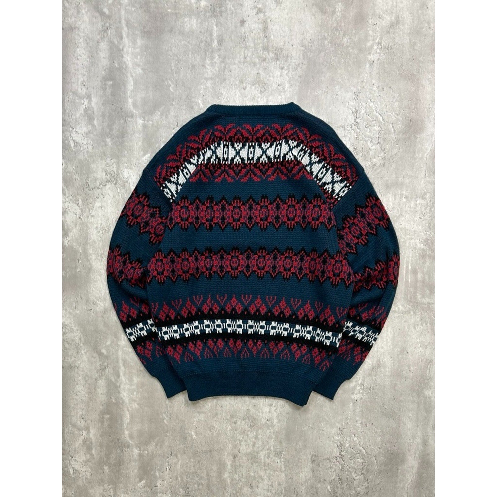 Vintage 90s Geometric Striped Print Pullover Knit Sweater Size Large