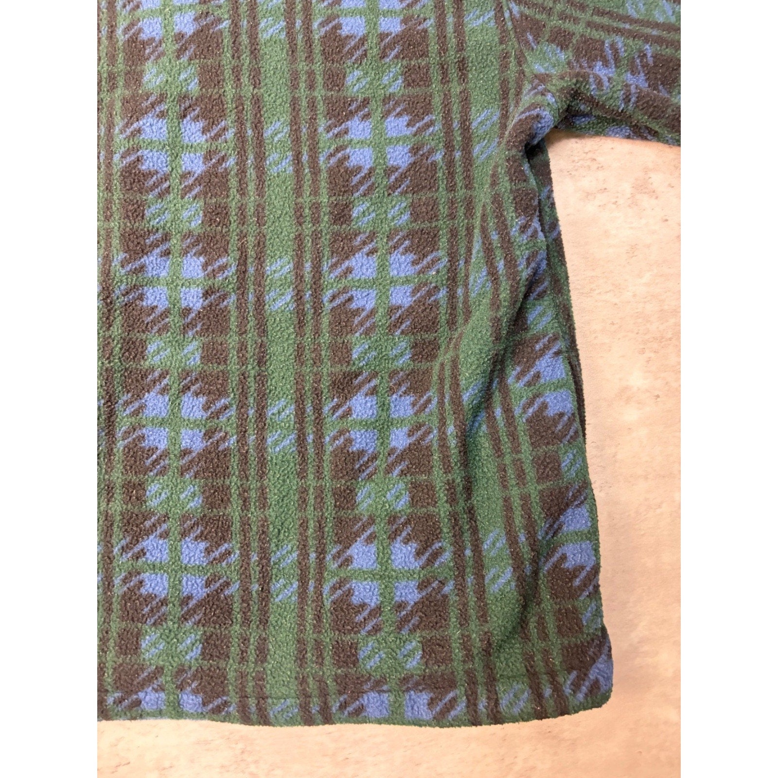 Vintage L.L. Bean Plaid 1/4 Button Fleece Pullover Sweatshirt Size Large