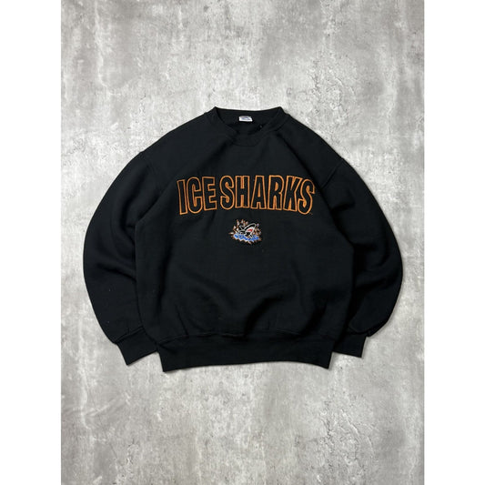 Vintage 90s Maitland Ice Sharks Embroidered Spellout Hockey Sweatshirt Sz Medium