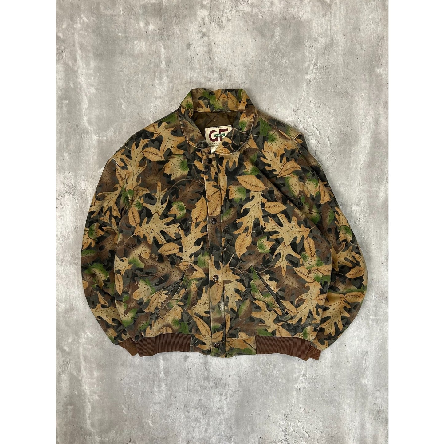 Vintage 90s Gun Flint Tree Camo Hunting Bomber Jacket Size Large