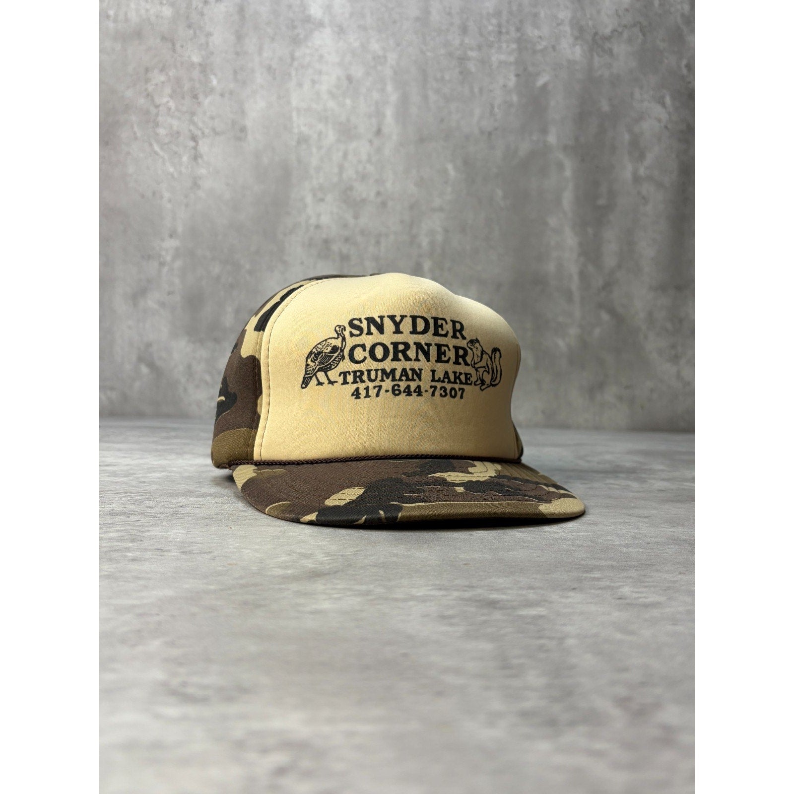 Vintage 80s/90s Snyders Corner Spellout Graphic Camo Snapback Hat OSFA