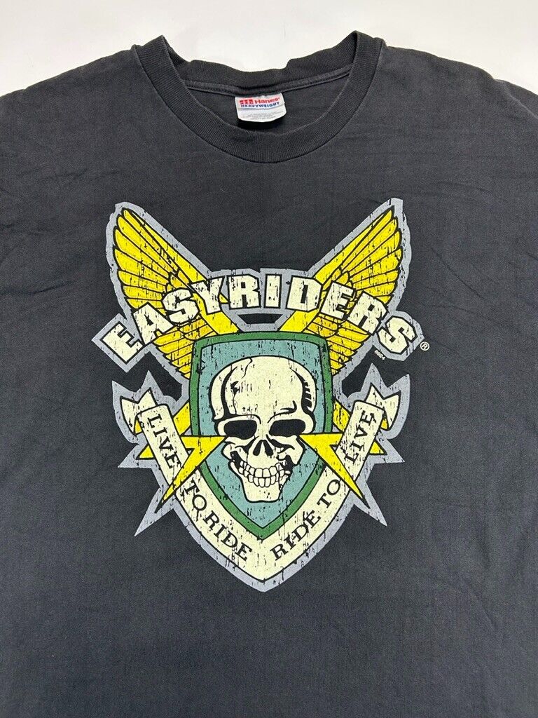 Vtg 90s Easy Riders Live to Ride Ride to Leave Skull Graphic T-Shirt Sz Large