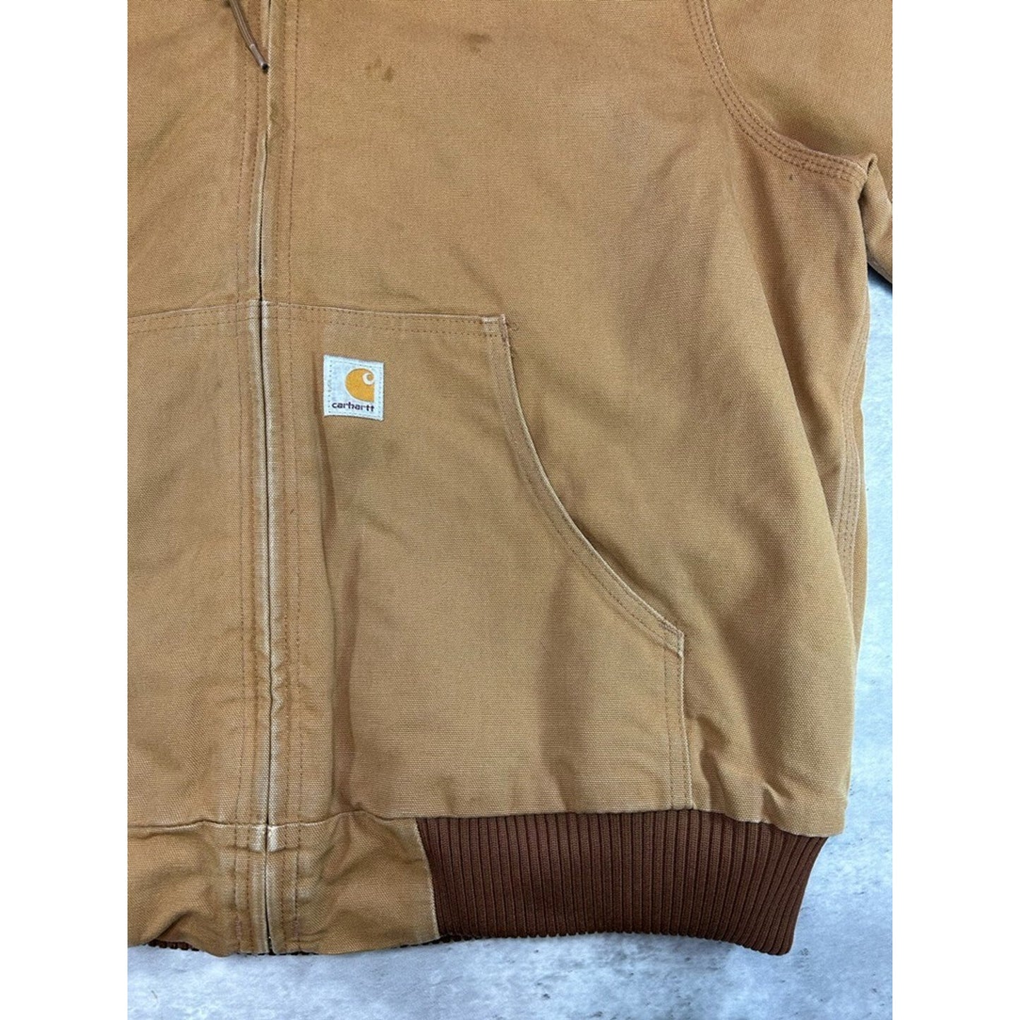 Vintage Carhartt Quilted Lined Canvas Workwear Hooded Active Jacket Size Large