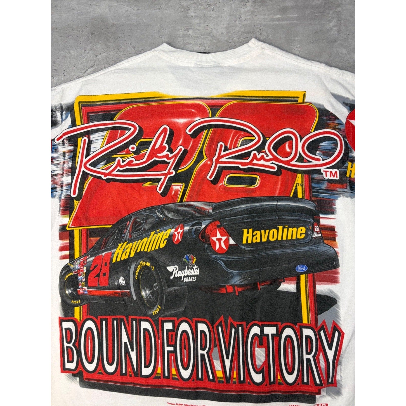 Vintage 90s Ernie Irvan #28 Back In Front All Over Print Nascar T-Shirt Sz Large