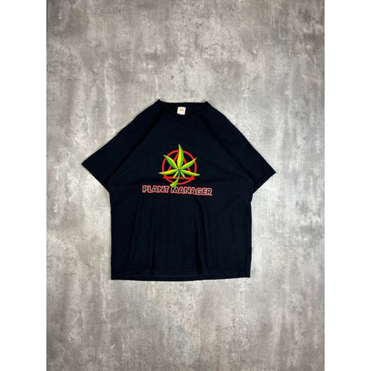 Vintage 90s Plant Manager Weed Graphic Comedy T-Shirt Size XXL Black