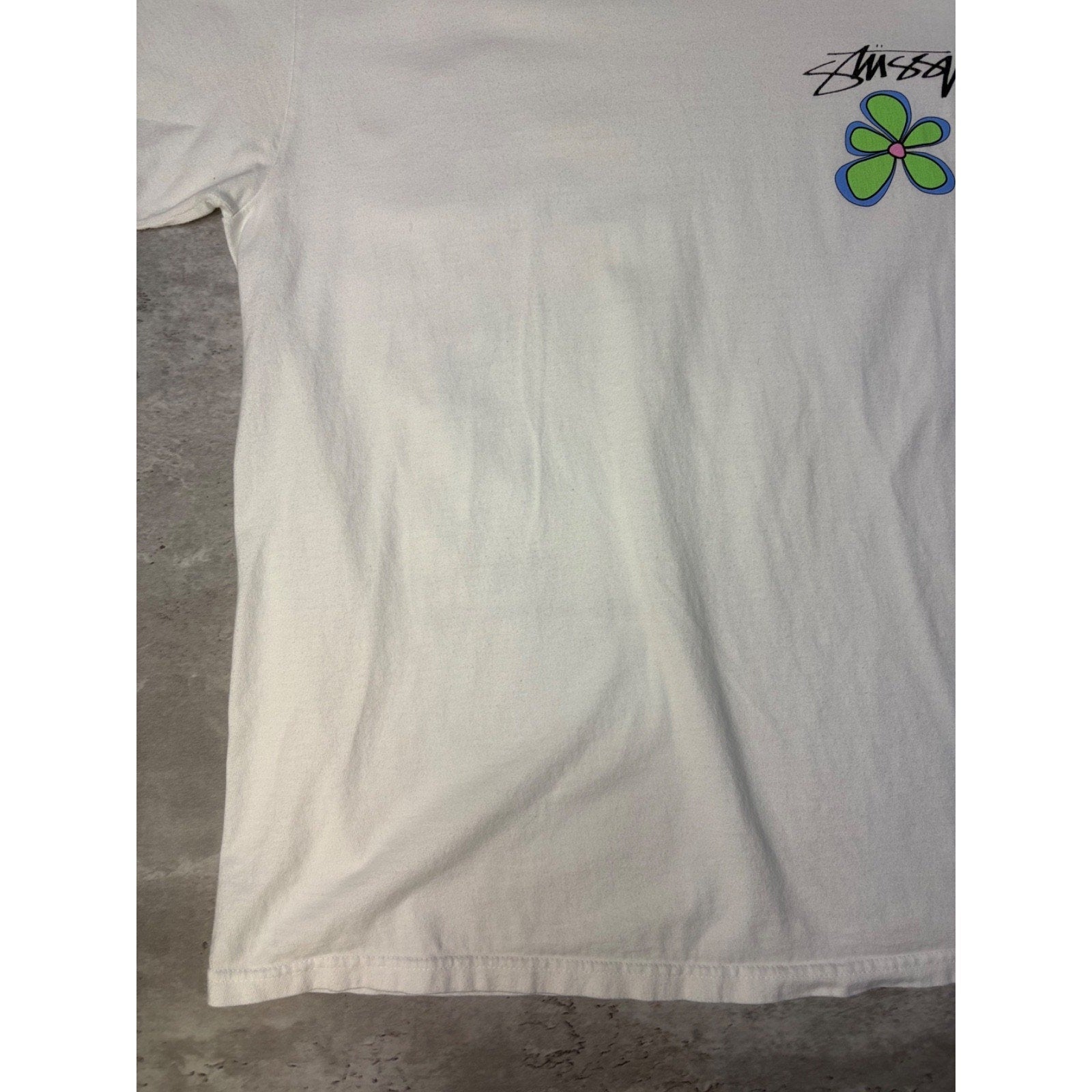 Stussy Spellout Flower Graphic White T-Shirt Size Large