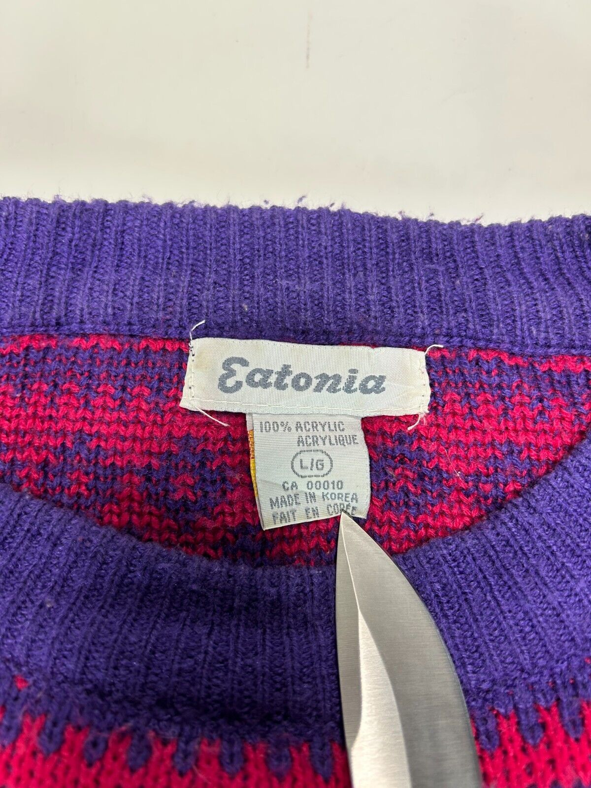 Vintage 90s Eatonia Geometric Pattern Striped Ribbed Sweater Size Large