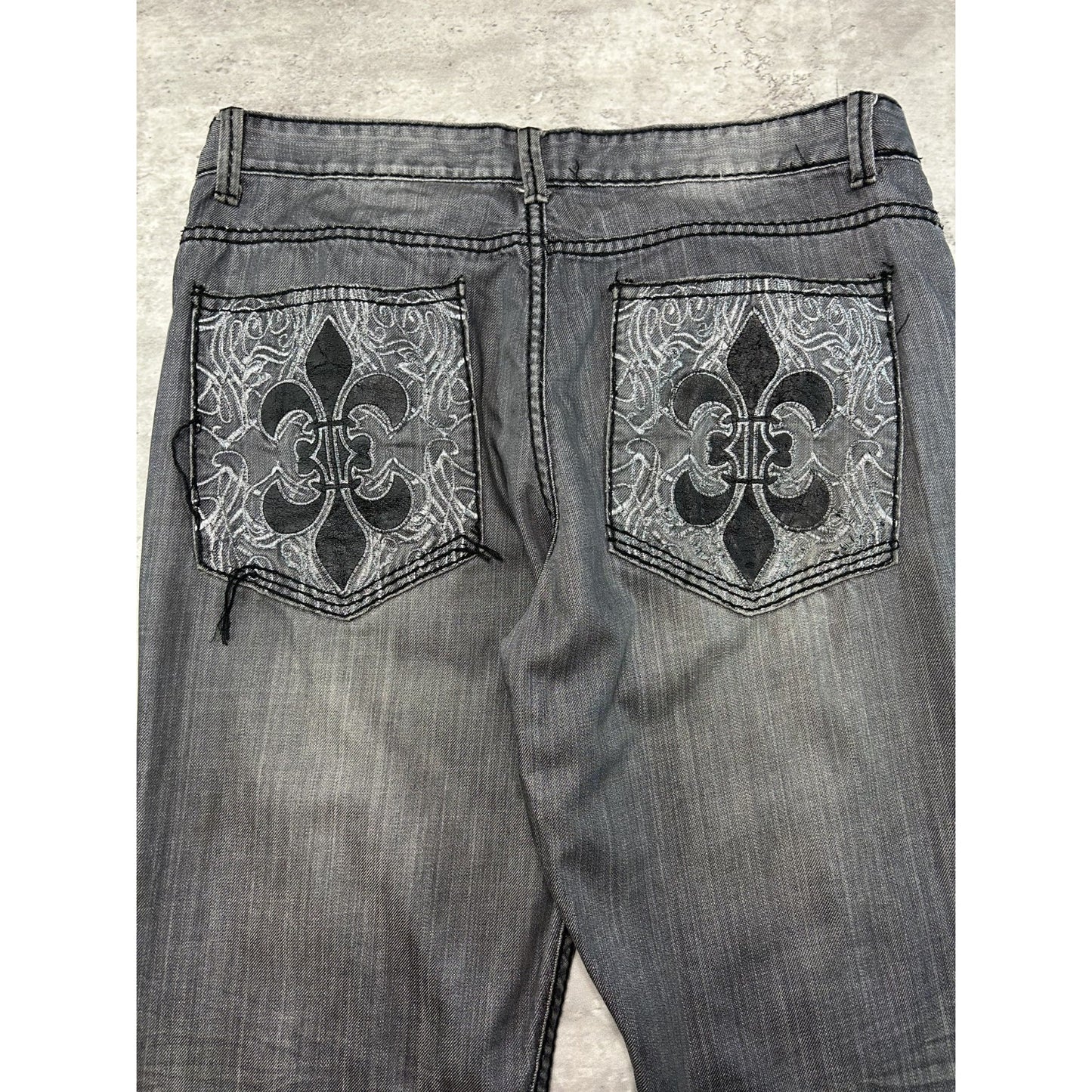 Vintage Y2K Prestige Embroidered Pocket Black Denim Pants Size 38