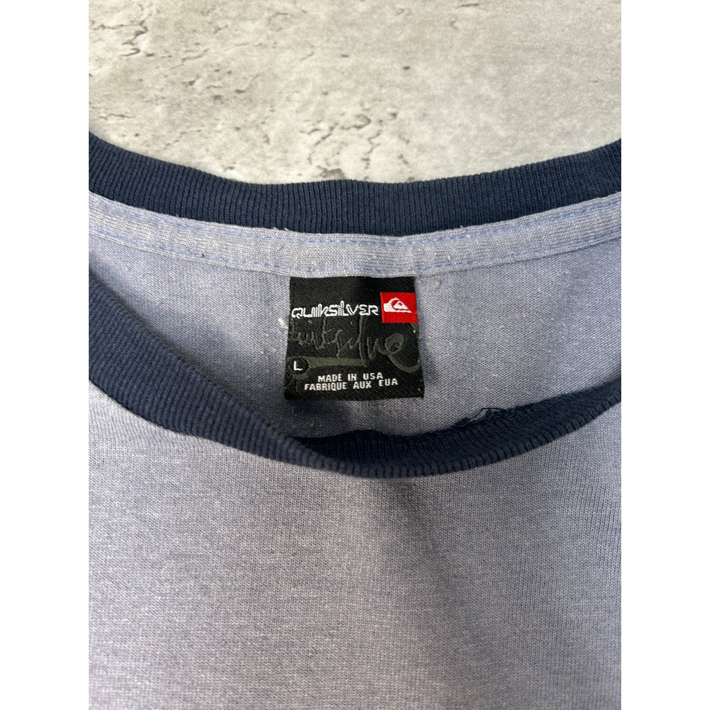 Vintage Y2K Quiksilver Spellout Logo Graphic Ringer T-Shirt Size Large