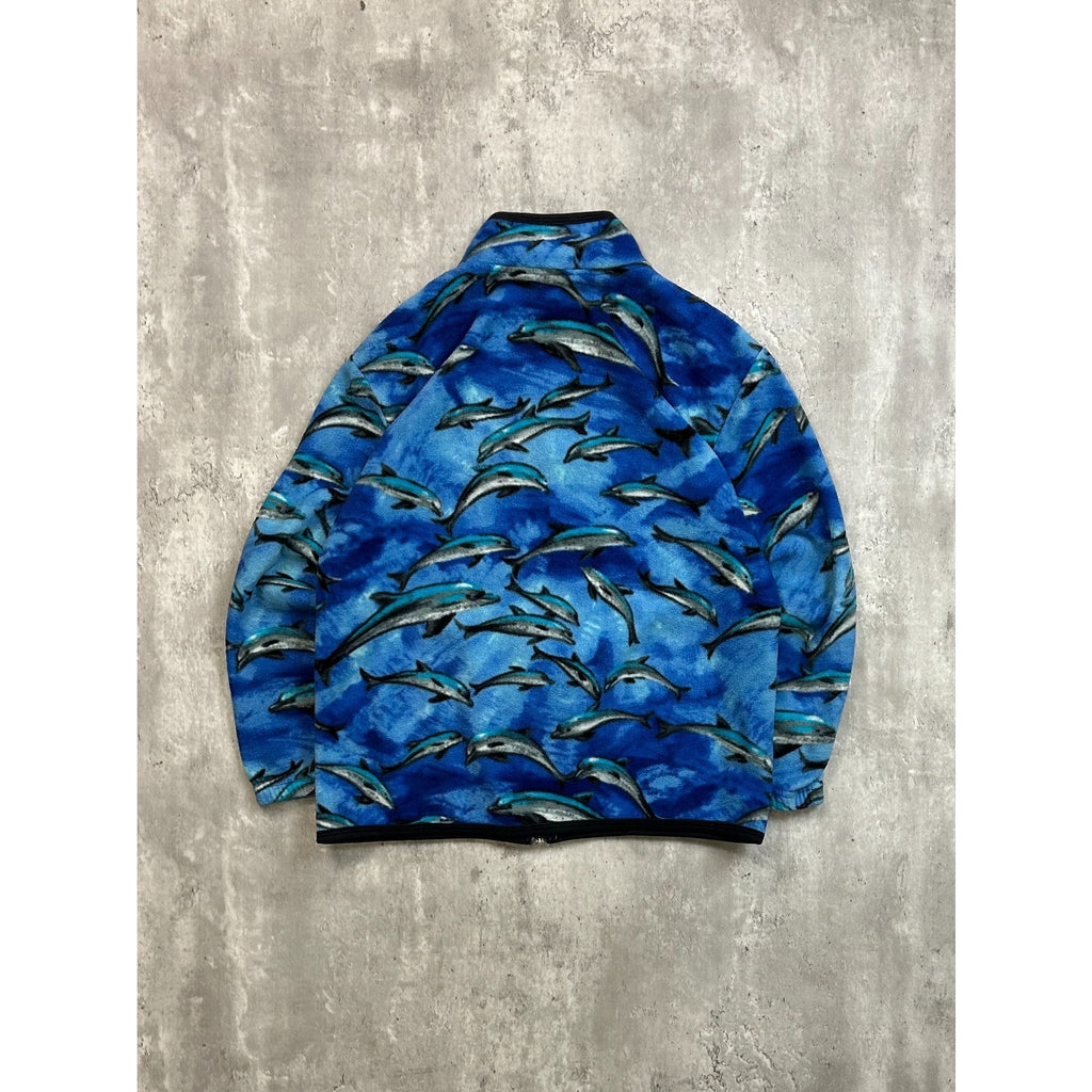 Vintage 90s Women's Dolphin All Over Print Animal Fleece Sweatshirt Size Large