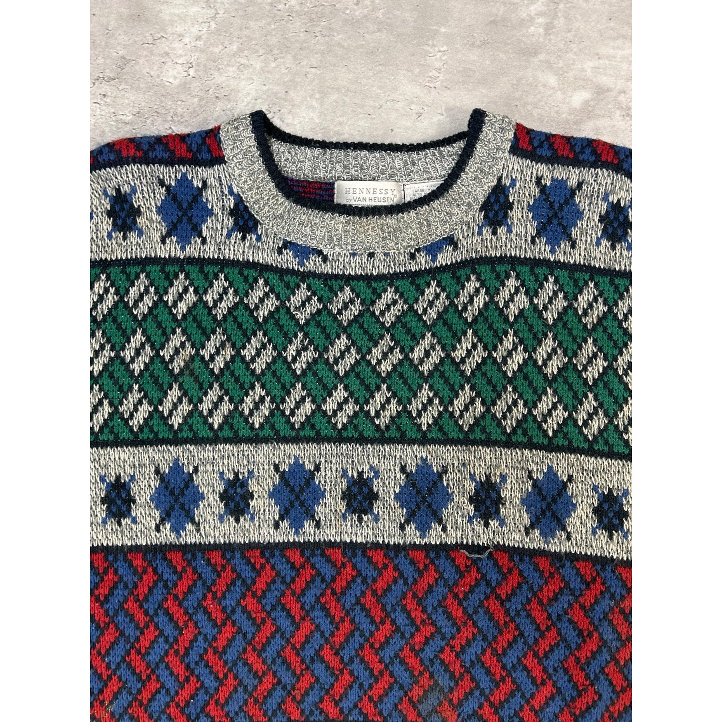 Vintage 90s Van Heusen Hennessy Abstract Patter Knit Sweater Size LT
