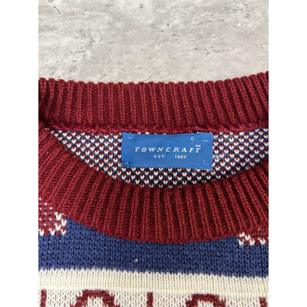 Vintage Towncraft Abstract Striped Print Pullover Knit Sweater Size Large