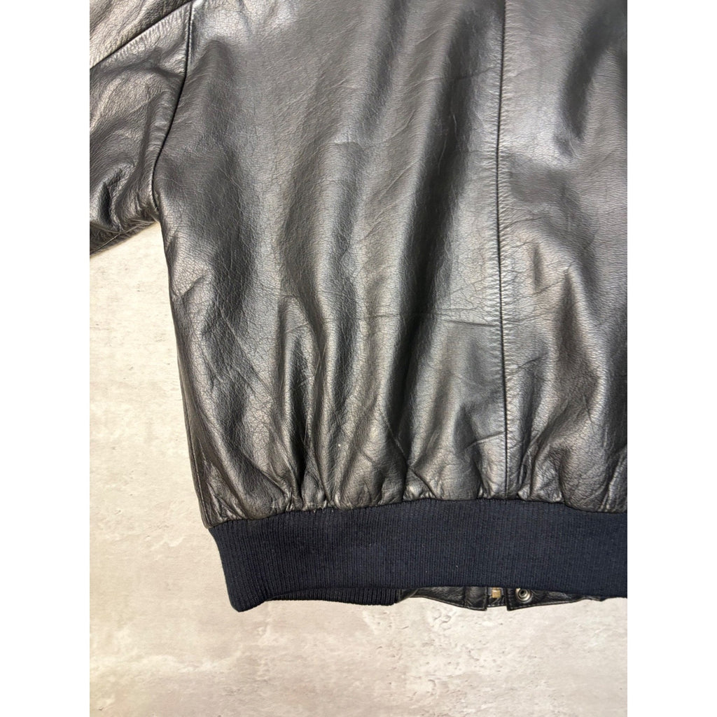 Vintage Hard Rock Cafe Embossed Sleeve Logo Leather Bomber Jacket Size Small