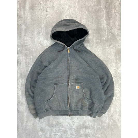 Vintage Carhartt Thermal Lined Full ZIp Hooded Workwear Sweatshirt Size 2XL