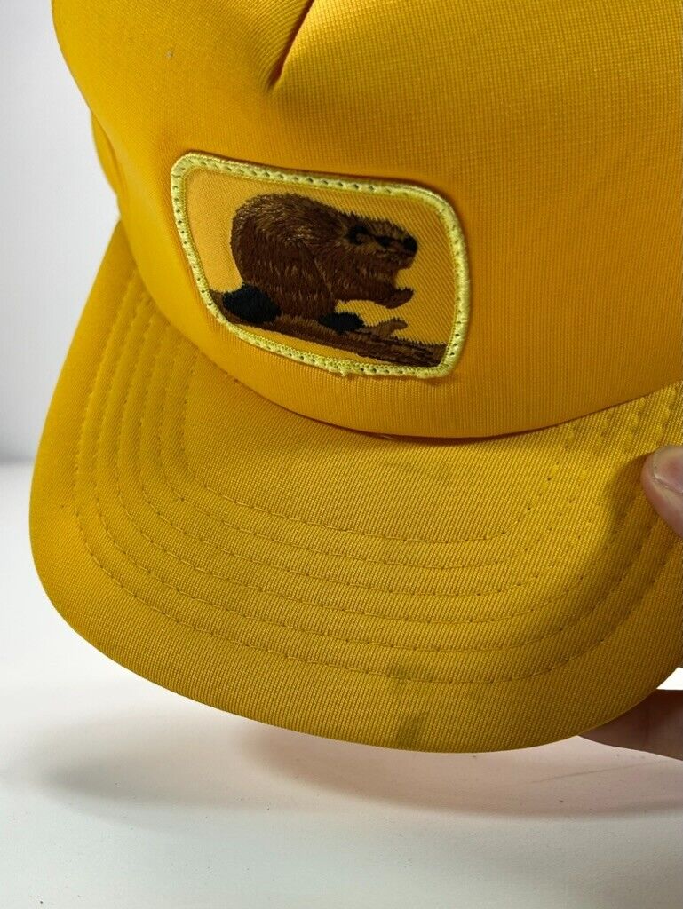 Vintage 90s Embroidered Beaver Patch Foam Trucker Snapback Hat OSFA