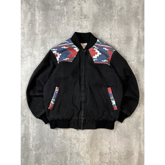 Vintage 80s Saddle King Western Aztec Full Zip Bomber Jacket Size XL Black