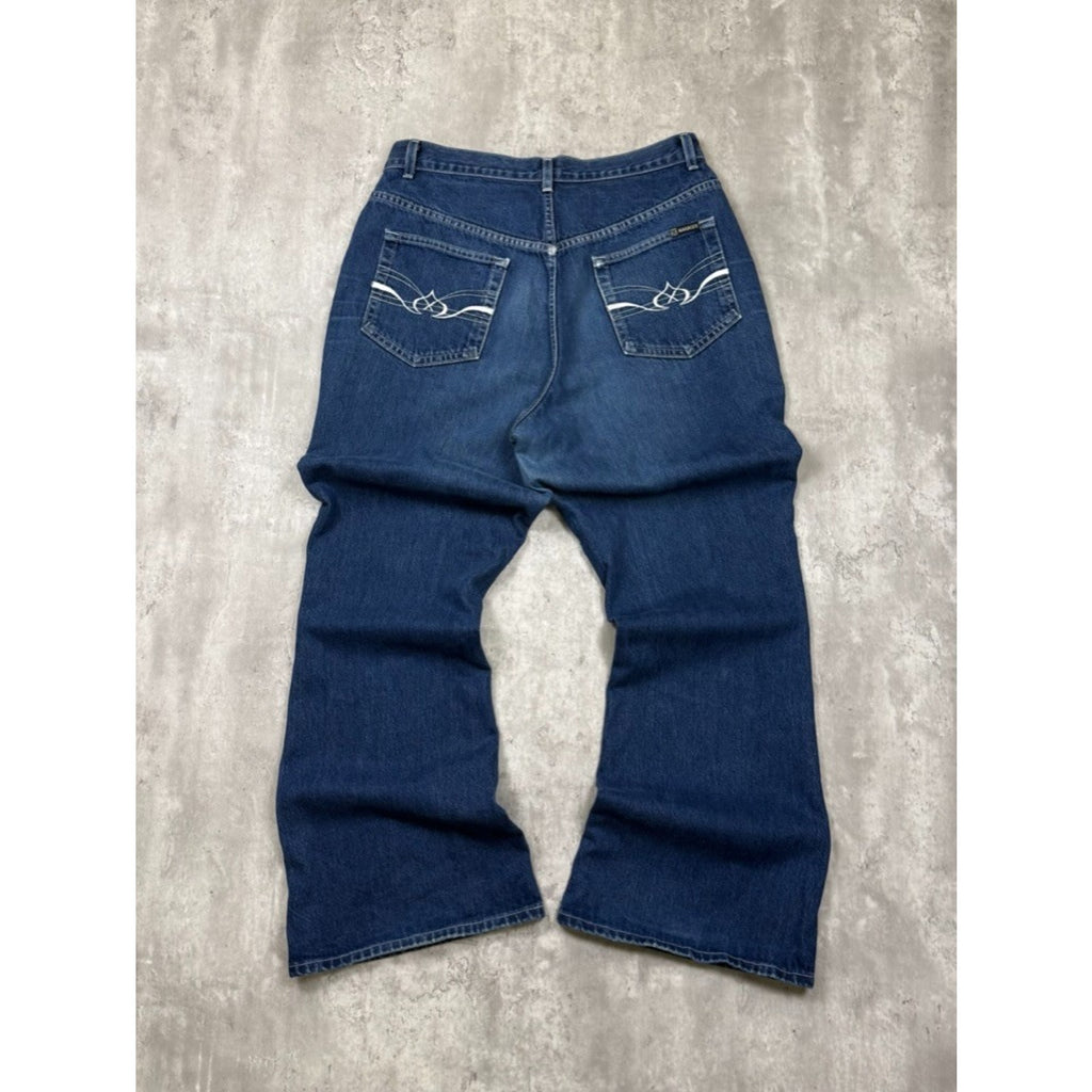 Vintage Y2K Womens X Manager Embroidered Medium Wash Denim Flare Pants Size 33