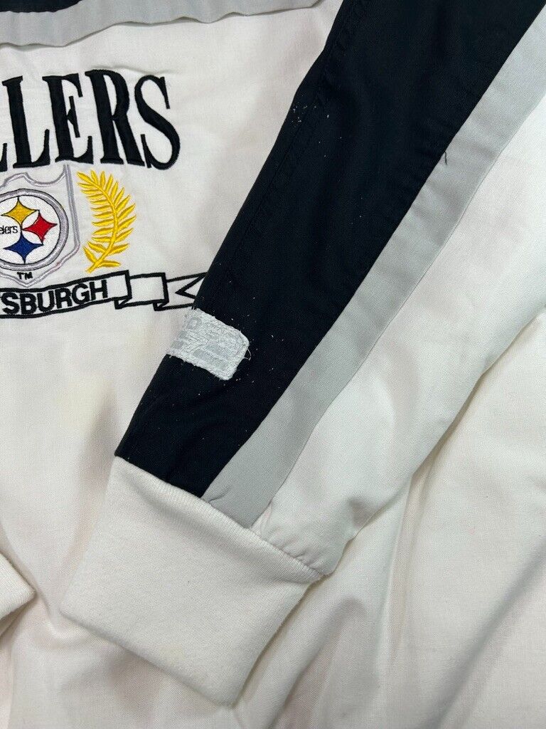 Vintage 90s Pittsburgh Steelers NFL Quilted Lined Graphic Sweatshirt Size Large