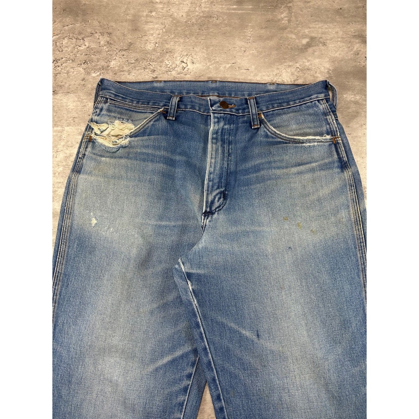 Vintage Wrangler Western Light Wash Denim Distressed Pants Size 33 Blue