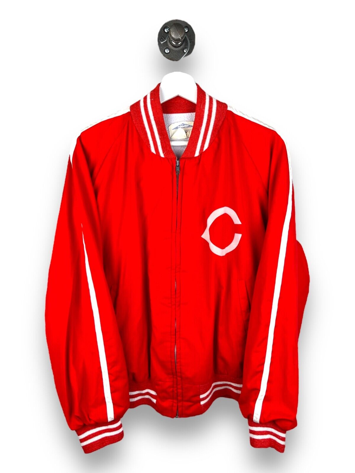 Vintage 70s/80s Cincinnati Reds MLB Arc Spell Out Pyramid Bomber Jacket Sz Large