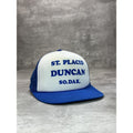 Vintage 80s St placid Duncan So.Dak. Graphic Spellout Trucker Snapback Hat OSFA