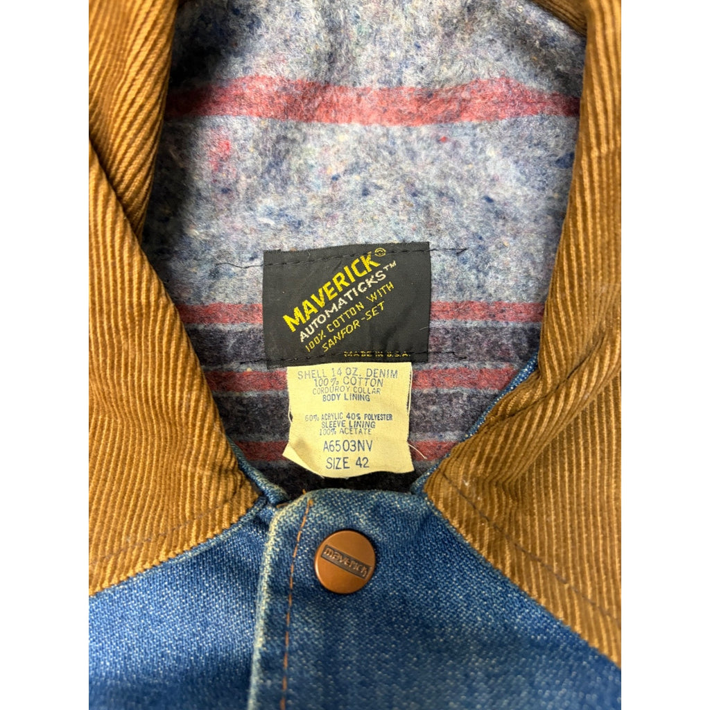 VTG 1970s Maverick Wrangler Blanket Lined Medium Wash Denim Jacket Size Large