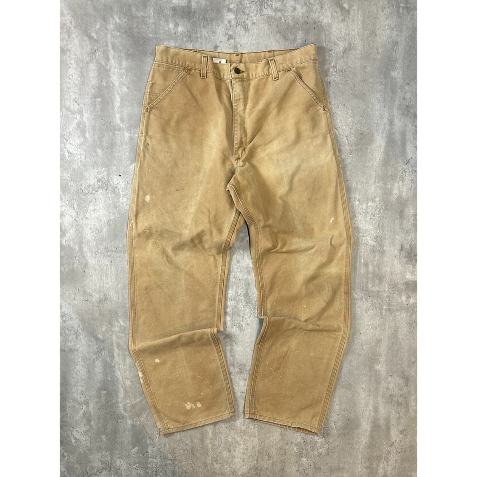 Vintage 90s Carhartt Canvas Workwear Carpenter Pants Size 37 Beige