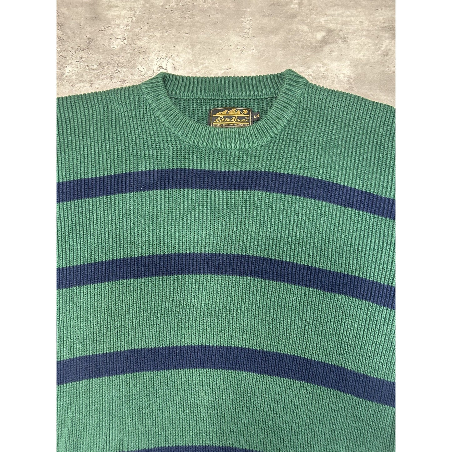 Vintage 90s Eddie Bauer Striped Pullover Ribbed Knit Sweater Size Large